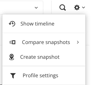 Cog menu in review mode / edit mode has a profile settings option.