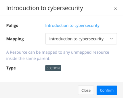 Zendesk Preflight. Properties dialog for a section. It has a link to the topic in Paligo, and a Mapping setting. It also shows it will be a Section in Zendesk.