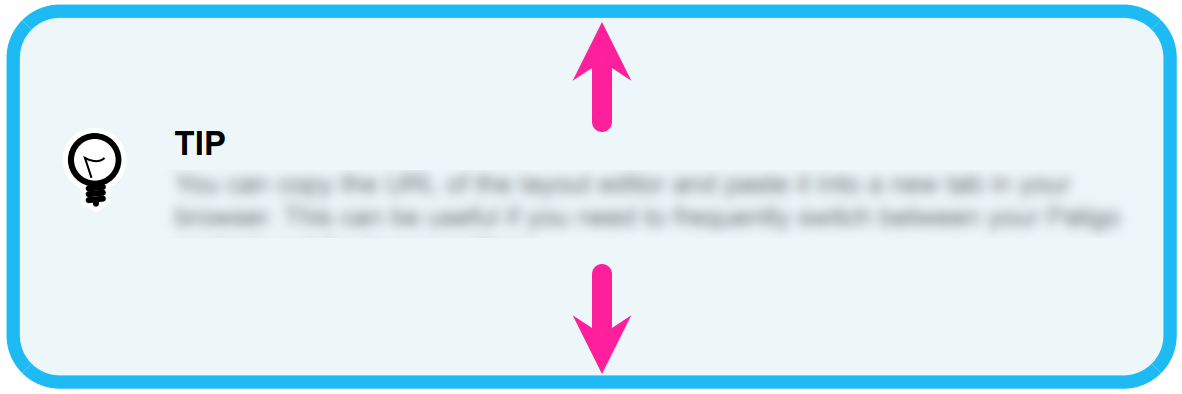 A tip admonition. There is an icon and next to that the title. Below the title is the body text. There are arrows pointing at the space above the tip and below the body text.