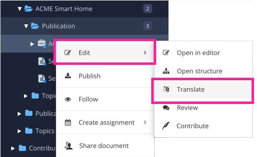 Content Manager, select options menu then Edit and Translate