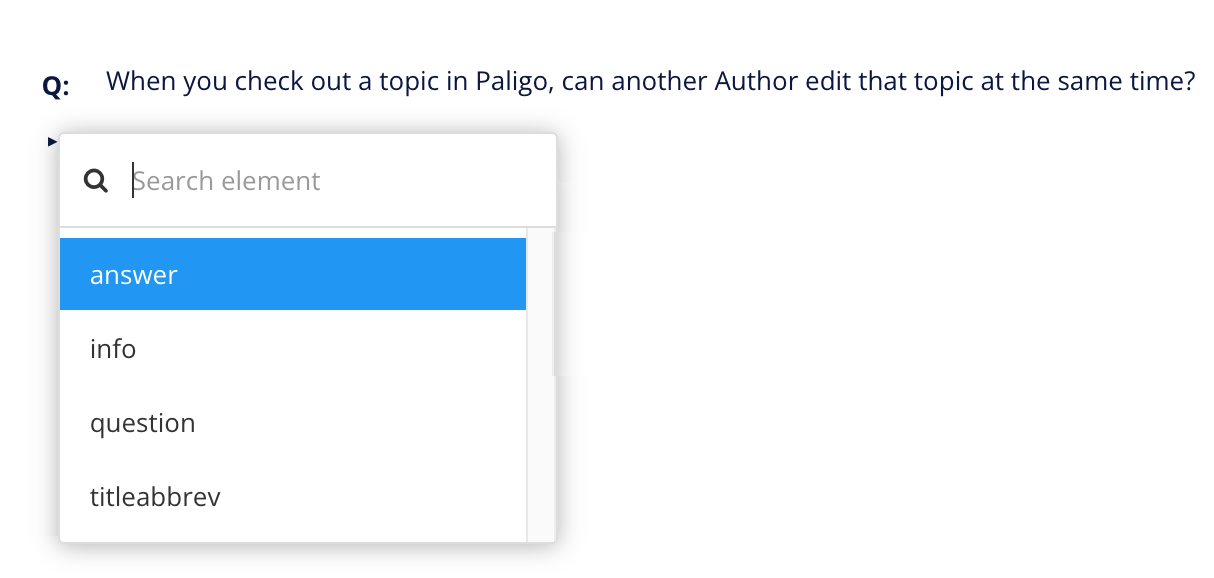 Element context menu showing a list of valid elements that can be added at the cursor position. Answer is one of the elements.