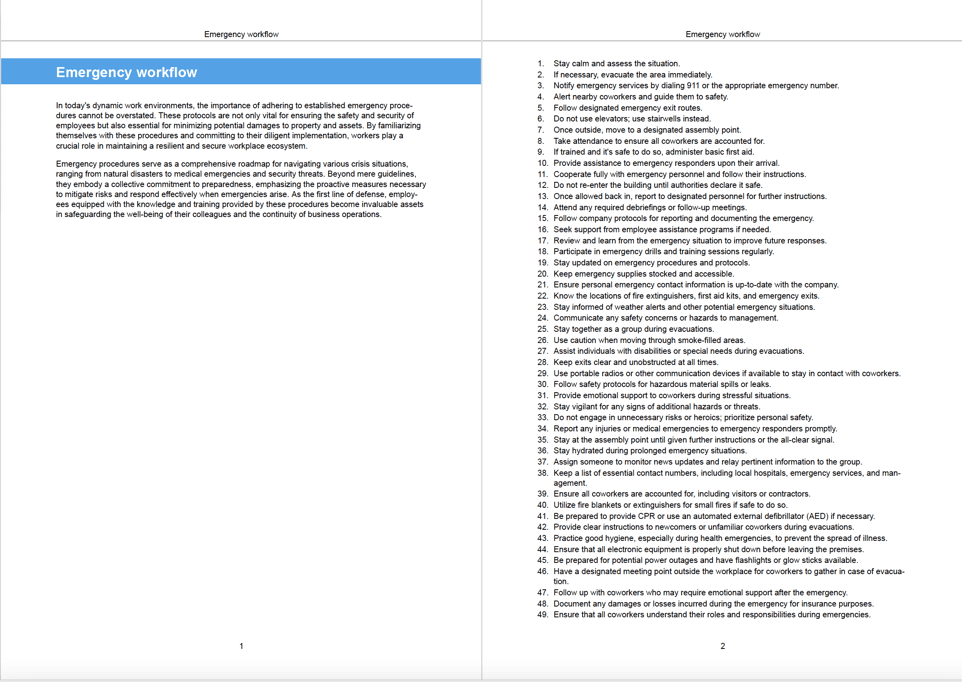 PDF double page spread. On the left page is 2 paragraphs followed by a blank space. The 54 step procedure starts on the next page and as there is not enough space for the entire list, runs on to the page after that.