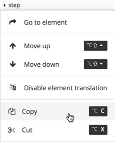 Element Structure Menu. The Copy option is being selected.