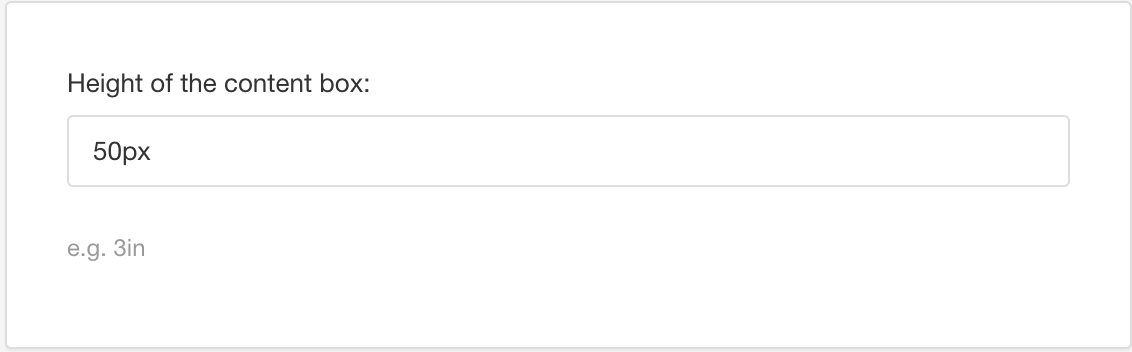 Height of the content box setting. It has a field containing the value 50px