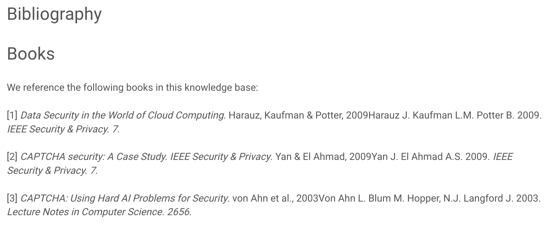 A bibliography topic. It contains several bibliography entries. Each entry has a number inside square brackets as a prefix to the entry.