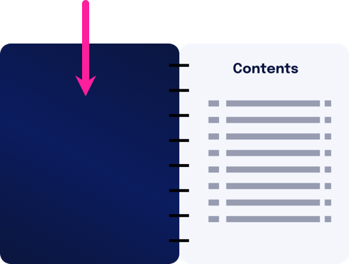 An illustration of a user guide. It is opened so that on the left we can see the reverse side (inside) of the front cover. On the right we can see the contents page.