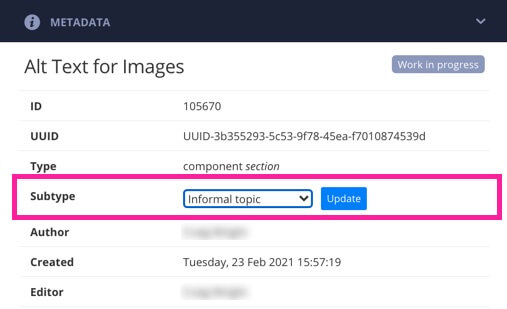 metadata for a topic has a subtype setting. You can use it to convert a topic (component) into an informaltopic and vice-versa.