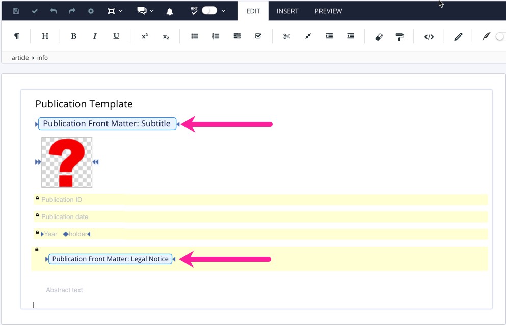 Variables inserted in a publication topic.