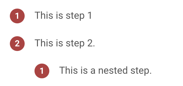 Close up of procedure steps. The procedure numbers are now in dark red circles instead of the default blue circles.