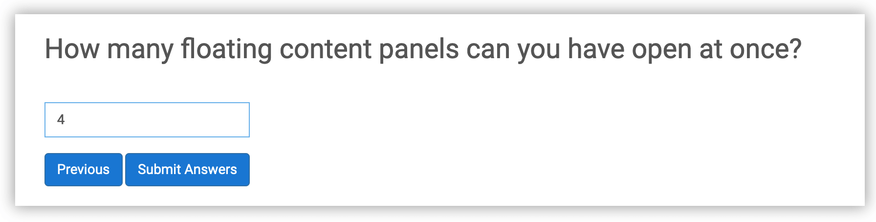 Example of a numerical quiz question. It has a question in text and a field to enter the answer. The answer is a number.