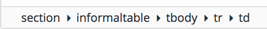 The Element Structure Menu. It shows a section element followed by an informaltable element, a tbody element, a tr element, and a td element.