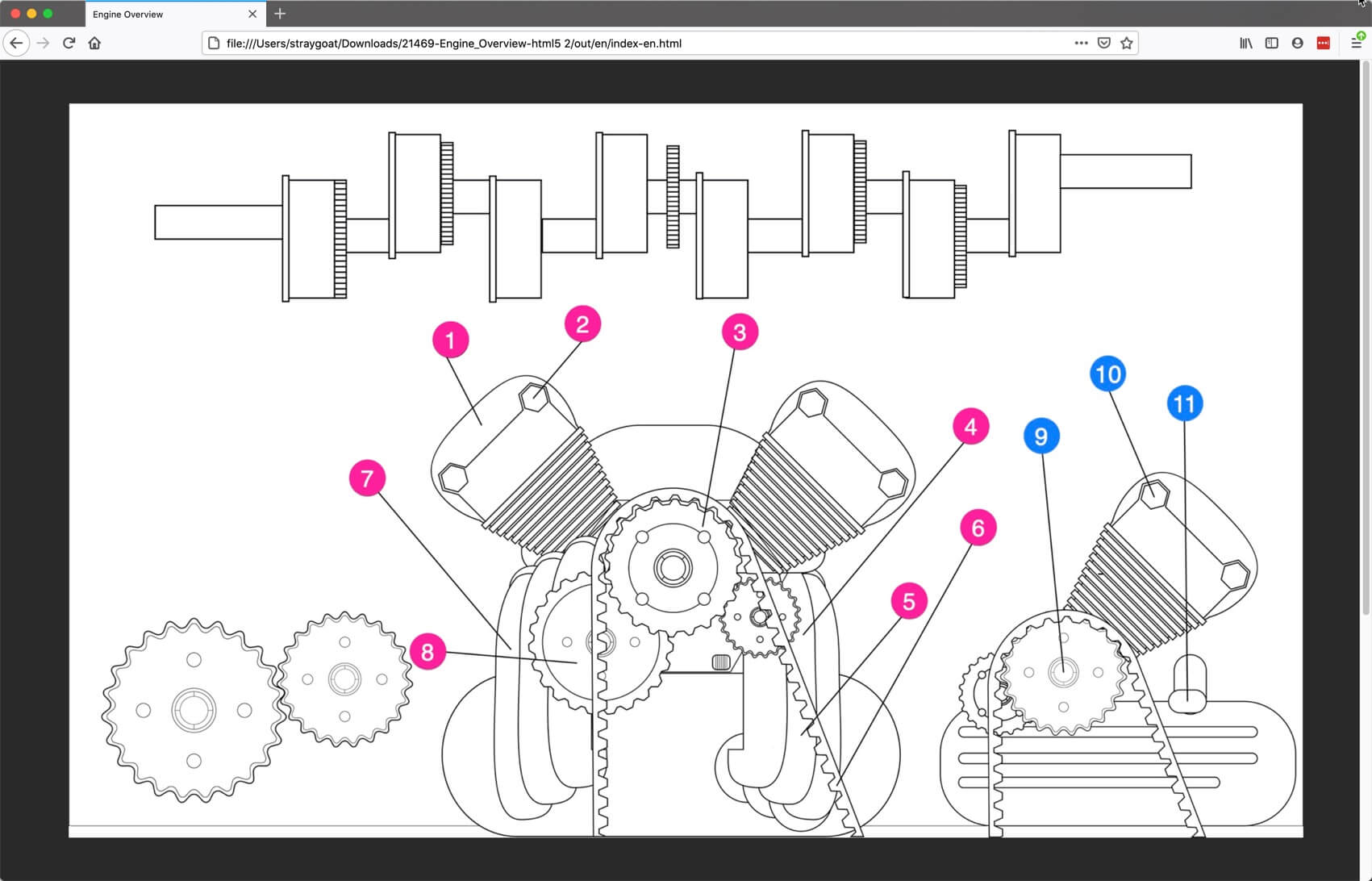 A browser showing a lightbox preview of an image. The lightbox shows the image on a separate dialog at a much bigger size. In this example, the image is of an engine with callout arrows and numbers to label the different parts.