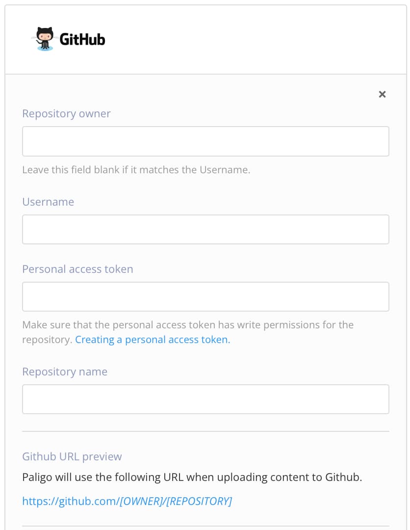 GitHub integration settings in Paligo.