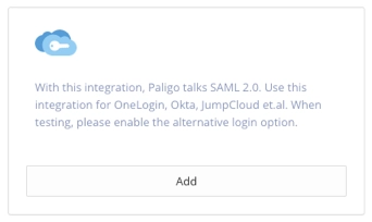 SAML SSO integration panel. It has either an Add option or a Change option.