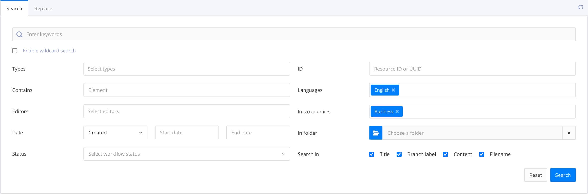 Search settings for searching by taxonomy.