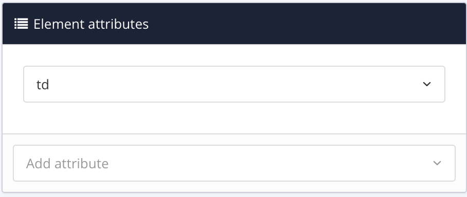 Element attributes section. The top field contains td, showing that it is the currently selected element.