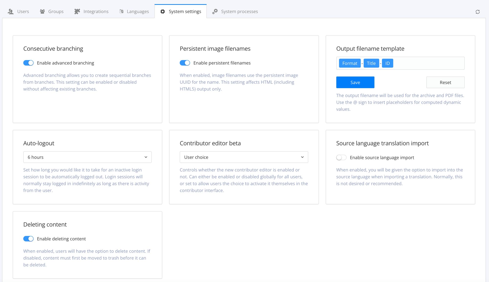 System Settings dialog.