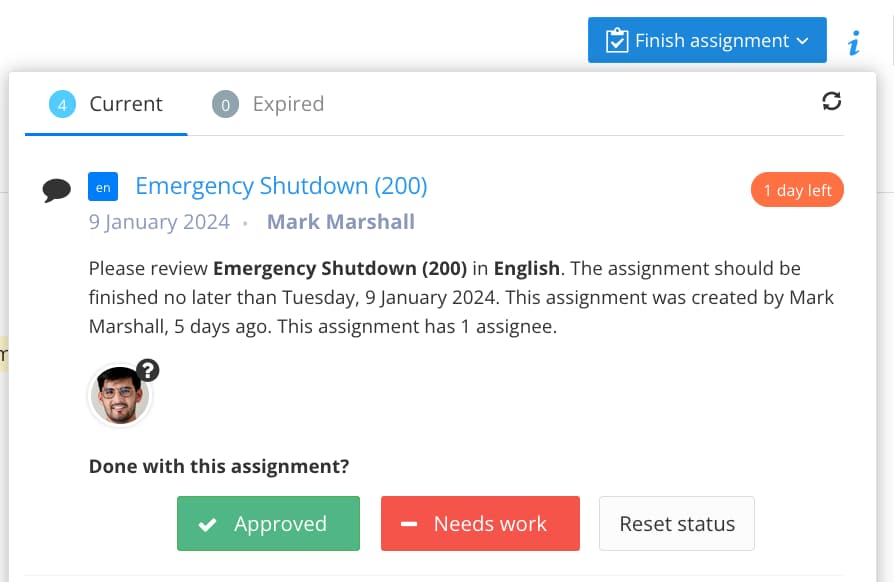Finish assignment options - Approved or Needs Work.