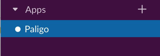 Slack sidebar shown in close up. Apps is expanded to show a Paligo entry.