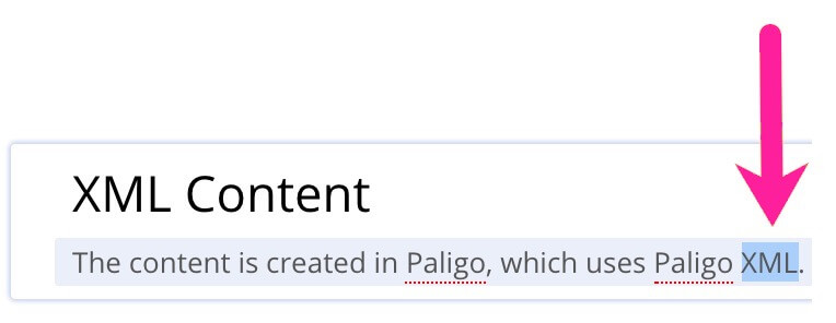 Some text with the term XML highlighted.