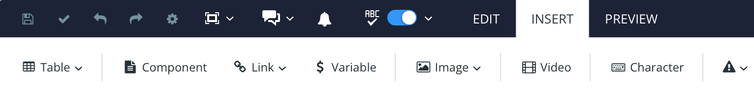 Insert tab on the main editor.