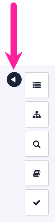 Close-up of hidden side panel in Paligo editor. It has small square icons that represent collapsible sections. At the top-left, there is an arrow icon. A callout arrow points to the arrow icon.