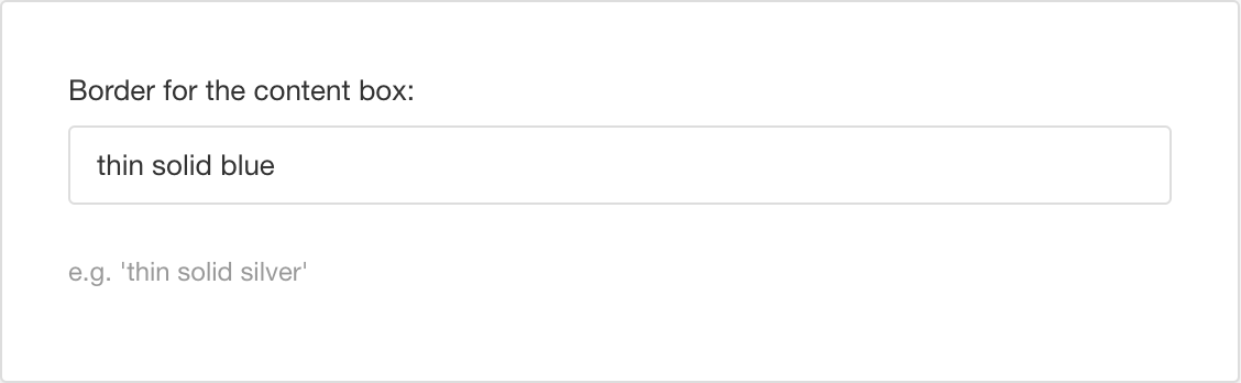 Border for the content box setting. It has a field containing the value thin solid blue