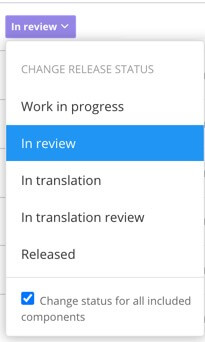 A topic status is selected, revealing a drop-down menu containing options for the other possible states.