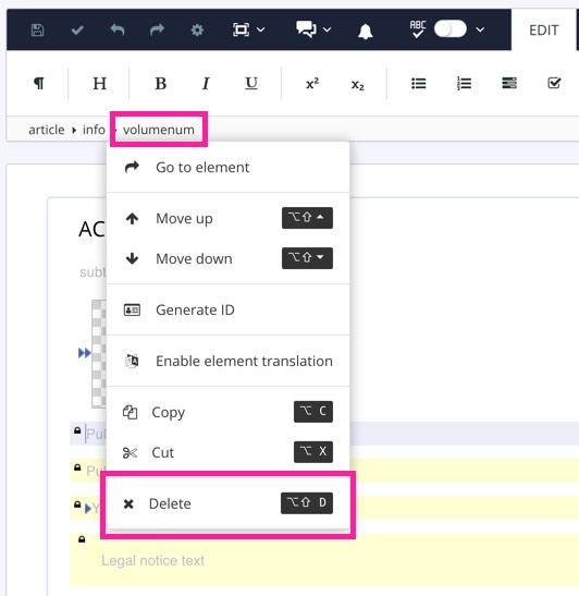 Delete an element from a publication topic.