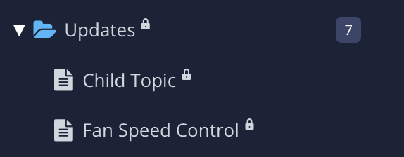 Close up of a folder with two topics in the Content Manager. The folder and the topics have a small padlock icon next to their names to show they have permissions set.