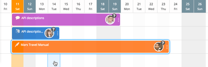 The Planner has columns for each day, and the assignments are shown on each row. They stretch from their start date to end date.