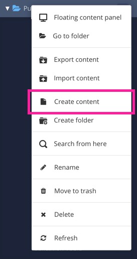 Folder's options menu has a Create content option.