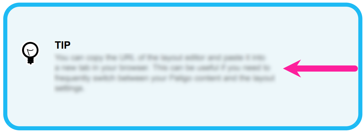 A tip admonition. There is an icon inside the tip box and it is on the left. Next to it is the title "TIP" and below that is the body text. An arrow points to the space between the right edge of the admonition box and the right edge of the body text.