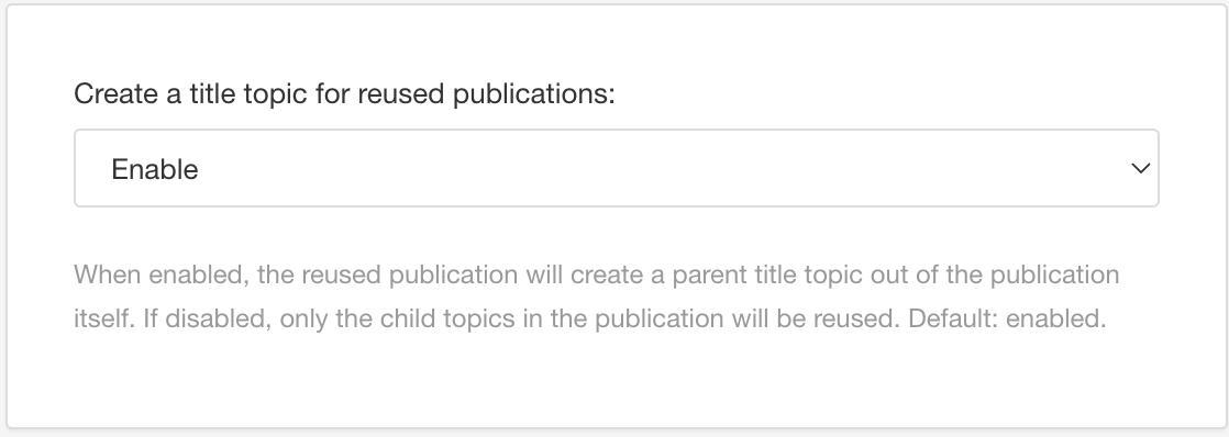 HTML layout settings. Create a title topic for reused publications setting is shown.