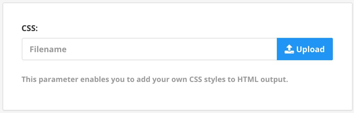 CSS settings box with a single field. The field has an Upload button.
