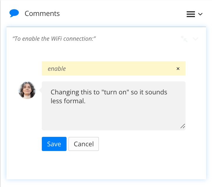 A comment added after a contributor has added some content to a publication.