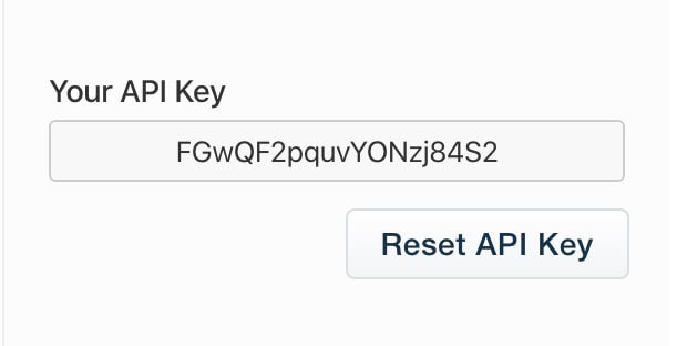 The Your API Key information as shown in the Freshdesk interface. It shows the API key as an alphanumeric string and there is a Reset API Key button.