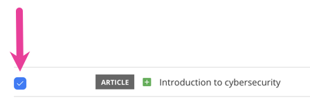 Salesforce preflight. A close up of a row on the current publication tab. A callout arrow points to the blue checkbox at the start of a row.