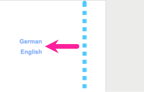 Language list shown near to the right edge of the main body area. The body area edge is symbolised by a blue dotted line. There is a gap between the margin and the language list. A callout arrow points at the space.