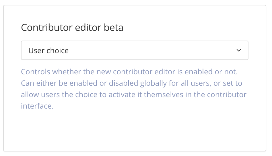 Contributor editor beta setting.