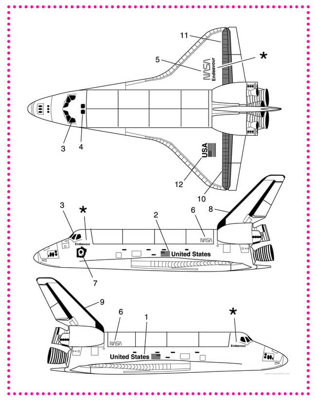 Image of a space shuttle. There is a dotted pink border around the image.