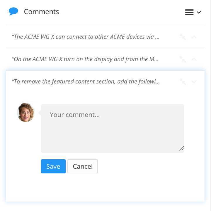 Comments section. A comment edit box is shown, ready for a user to enter a new comment.