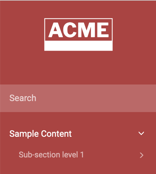 Close up of the navigation sidebar in an HTML5 Help Center output. The logo at the top is a custom logo for a business called Acme. The default Paligo logo is not shown.