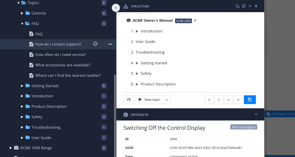 Animated gif showing topics being dragged from content manager and dropped straight into position in the publication structure.