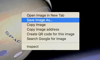 A close-up view of the Chrome browser options when you right-click on an image. The Save Image As option is selected.
