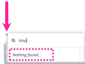 Close up of Element Context Menu's search. The user has searched for the step element but the search returns no results. This is because the step element is not valid at the current cursor position.