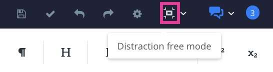 Close up of distraction free mode icon on the toolbar.