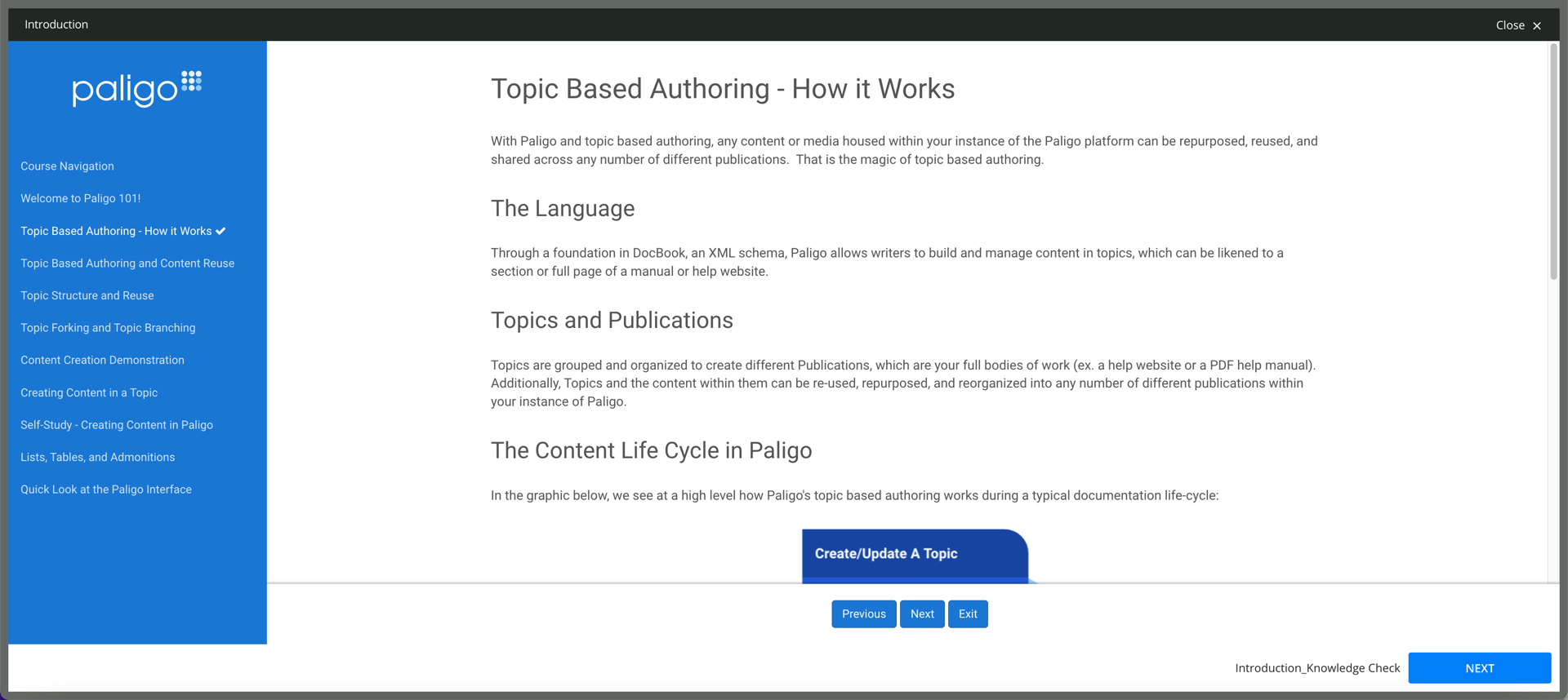 Example of an information topic. This topic is titled "Topic Based Authoring - How it Works" and it contains text and images.
