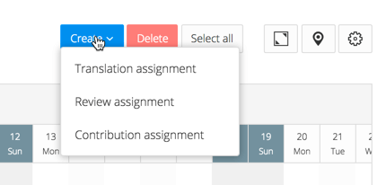 Create button on the Planner. It has a menu with options for creating different types of assignment.
