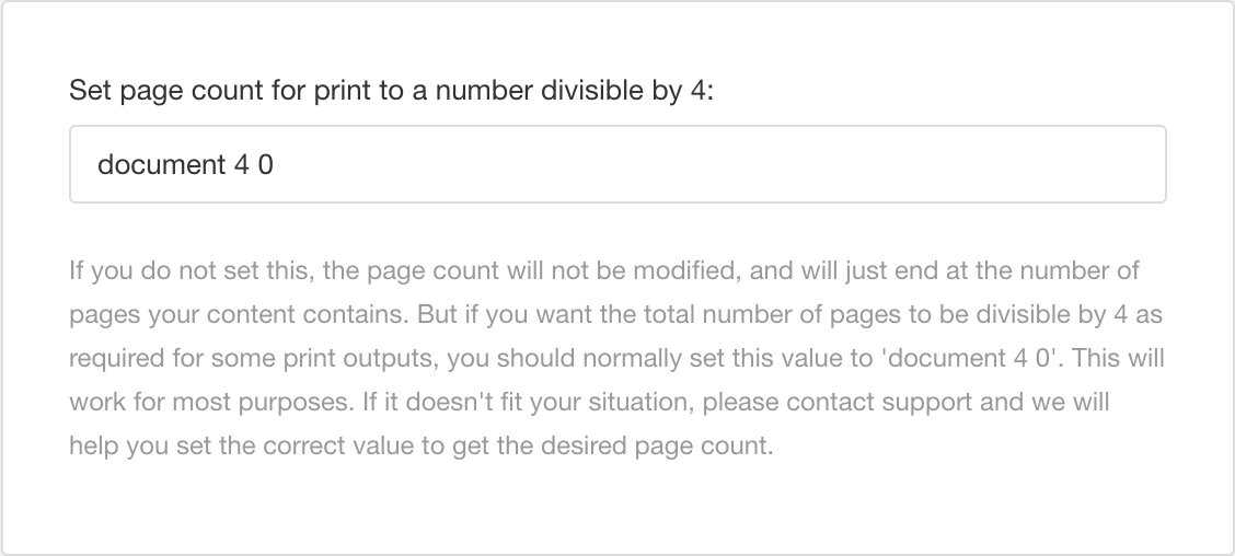 Set page count for print to a number divisible by 4 setting. It has its value document 4 0